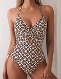 2026 Printed Swimsuit One Piece Halter Hollow Sexy Swimwear Women Bathers Bathing Swimming Swim Suit Padded Beachwear Summer