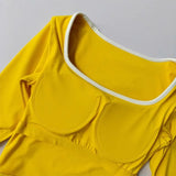 Autumn New Contrasting Yoga Suit for Women with Chest Pad Top Slim and Slim Pilates Running Sports Fitness Long Sleeves Shirts