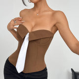Spring Summer Women's Tank Top 2026 New Sexy Strapless Crop Top Fashion American Style Fishbone Corset Lady Night Club Camisole
