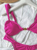 Sexy Metal Shell Ornament Bikini Set 2026 Women Hot Pink Pleate Push Up Bra Thong Swimsuit Summer Bathing Suit Micro Swimwear
