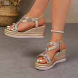 Bling Crystals Chunky Sandals Women 2026 Summer Elastic Band Wedges Platform Sandles Woman Plus Size 43 High Heel Rome Sandals
