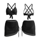 Women's 2 Piece Bikini Set for Pool Beach Spaghetti Strap Bra and Elastic Waist Mesh Skort Cover-ups Bathing Suit