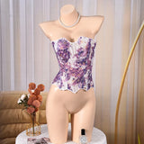 Toucheart Hot Girl Suspender Sexy Top with Fishbone Corset Intimate Hollow See-through Lace Classic Romantic Retro Palace Corset