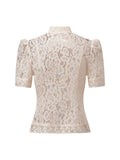 Summer Women's Retro Shirts Sheer Lace Blouse Elegant Stylish Button Down Short Sleeve Tops Casual Sexy