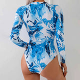 Long Sleeve Zipper Swimwear One-Piece Swimsuit For Women Sports Surfing Monokini High Cut Seamless Bikini Summer Beach Wear
