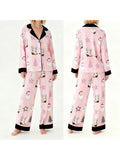 Women's Christmas Pajamas Set Long Sleeve V Neck Stocking Tree Print Tops and Pants Lounge Wear Two Pieces Suits