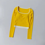 Autumn New Contrasting Yoga Suit for Women with Chest Pad Top Slim and Slim Pilates Running Sports Fitness Long Sleeves Shirts