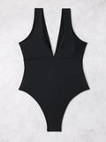 2026 V Neck Solid Bodysuit One Piece Swimsuit Sexy Swimwear Women Bathing Suit Female Swimming Summer Beachwear Bodysuit