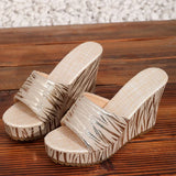 Fashion Stripe Print Thick Bottom Slippers Women New Wedge Chunky Platform Sandals Woman Summer Daily High Heel Slides Female