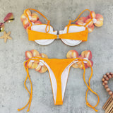 Flower Bikini With Skirt Set Sexy Women 3Pcs Swimsuit Push Up Swimwear Female Bandeau Biquini Bathing Suit Bodysuit Beachwear