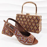 doershow Italian brown Shoes And Bag Sets For Evening Party With Stones Italian Leather Handbags Match Bags!   HMP1-21