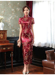 Large Size Sexy Slim Long Qipao Dress Women Retro Elegant Cheongsam Short Sleeve Brocade Dragons and Phoenixes Clothes Vestidos