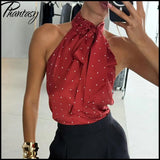 Phantasy Office Lady Polka Dot Tanks Eleghant Halter Black Top Women Sexy Lace up Sleeveless Red Vest 2026 Summer Clothing