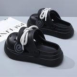 Women Summer Sandals Lace-up Style 2 Way to Wear Couples Fashion Platform Clogs Soft EVA Thick Sole Men Beach Street Slippers