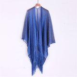 Sexy Fringe Tassel Mesh Sheer Shiny Knitted Tunic Beach Cover Up Cover-ups Beach Dress Beach Wear Beachwear Female Women V3321