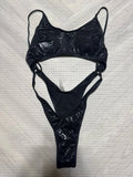Women Black Snake Print Metallic Swimsuit One Piece Hollow Backless Bikini Swimwear Bathing Suit Beach Outfits Bodysuit Biquini