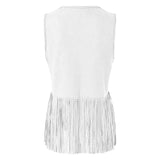 Women Tassel Fringe Vest Sleeveless Solid Waistcoat V Neck Open Front Cardigan Vintage Hippie Clothes Cowboy Cosplay Jacket