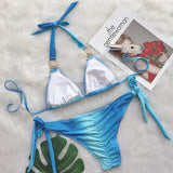 3 Colors Sexy Bikini Women Gradient Swimwear Swimsuit Luxe Crystal Diamond Halter Knot Strap Bikinis Set Bathing Suit Biquinis
