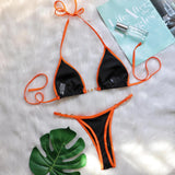 Sexy Halter Pearl Extreme Mini Micro Bikini Female Swimsuit Women Swimwear Two-pieces Bikini set Ribbed Bather Bathing Suit Swim