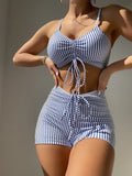 2026 Tie Dye Bikini Drawstring Swimsuit Women High Waist Shorts Swimwear Female Padded Bathing Suit Swimming Beachwear Summer