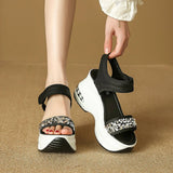 Sequin Chunky Wedges Sandals Women Plus Size 42 High Heel Platform Sandles Woman Comfy Thick Bottom Heighten Gladiator Sandalias