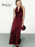 Ahagaga Fashion Stain Women's Maxi Dresses Solid Slim Fit Halterneck Sleeveless Bodycon Blackless Party Female Vestidos Robes