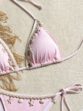 Shell Decoration Halter String Strappy Bikini Women Swimwear Female Swimsuit Two-pieces Bikini Set Ribbed Bathing Suit Swim Lady