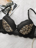 Ladies Leopard Print Lace Bralette Sexy With Steel Ring Lingerie Comfortable Lifting Underwear Triangle Underwear Set B2076