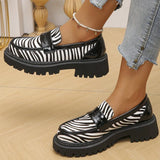 Casual Zebra Stripes Loafers Shoes for Women Spring Autumn Round Toe Platform Women's Loafers Plus Size Shoes Female