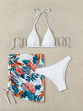 Sexy Three-piece Bikini Set Women Swimwear Swimsuit Triangle Halter Flower Print Skirt Beach Bikinis Set Bathing Suit 2026 New