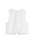 Foridol White Cotton Linen Long Pants Set Sleeveless Vest Pants Suit Office Lay Autumn Summer Wide Leg Casual Fashion Set Outfit