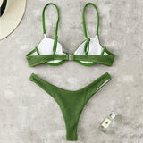 Wrinkled Underwired V-Bar Bikini Swimsuit Female Swimwear Women Two-pieces Bikini set High Cut Bather Bathing Suit Swim Lady