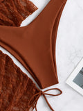 3 Pieces Bikini Tropical Print Swimsuit Halter Drawstring Side Swimwear Women 2026 Bathing Suit Female Swimming Summer Beachwear