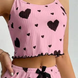 Hot Selling Womens Pajamas Set Sleepwear Short Tank Tops And Shorts White Ventilate Soft Casual Red Love Printing Sleepwear