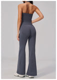 V-neck Yoga Sets Women Seamless Slimming Sports Tank Top High Waist Wide Leg Pants Fitness Suit Outwear Gym Running Tracksuit