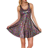Cocktail Dress Womens Glitter Costume Party Dresses Swing A Line Metallic Shiny Festival Outfit Cosplay Fish Scale Vestidos