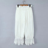 Women's Ruffled Lace Trim Loose Pants For Woman White Ruffled Embroidery Camisole Straps Button Front For Sweet Summer Look WM6E