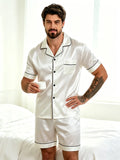 Men Satin Pajama Set Sleepwear for Man Summer Short Sleeve Button-Down Shirt & Shorts Pajamas 2 Piece Home Clothes Short Suit