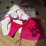 Pink 3PC With Skirt Gradient Bikini Women Swimwear Female Swimsuit Three-Pieces Bikini Set Padded Bather Bathing Suit Swim V6696