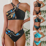Women's Plus Size Triangle Halter Cross Back Bikini Set - European American Style Separable Swimsuit