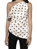 Women’s Satin Off Shoulder Tank Tops Trendy Sleeveless Dots Print Asymmetric Tops Summer Slim Fit Vest