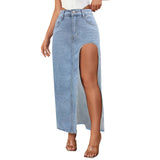 Women's Casual High Waisted Denim Skirt Side Split Casual Sexy Nigh Out Long Maxi Cargo Denim Skirt Summer New Y2k Streetwear