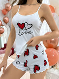 Summer Cute Black Bear Printed Sling Crop Tops and Shorts Pajamas Set for Women's Loungewear Sleepwear Home Wear Clothes