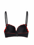 Women's Sexy Contrast Color Lace Push Up Bra Underwire Adjustable Straps Red Lace Trim Comfortable Lingerie