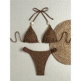 2026 Wrinkled Crinkled Halter Bikini Women Swimwear Female Swimsuit Two-pieces Bikini set Padded Bather Bathing Suit Swim V8135
