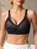 Full Cup Lace Women Bra Wireless Push up Bra Wide Strap Bow Comfy Unlined Mesh Lingerie Underwear