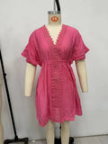 V Neck Lace Short Sleeve Tunic Beach Cover Up Cover-ups Beach Dress Beach Wear Beachwear Female Outfits Bathing kaftan for Women
