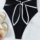 Sexy Knotted Deep V Backless Monokini One Piece Swimsuit Women Swimwear Female Padded High Cut Bather Bathing Suit Swim V3487