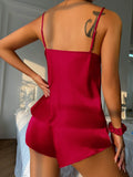 Summer Satin Silk Pajamas Set for Women Sleepwear Deep V Neck Cami Top and Elastic Waistband Shorts Homewear Loungewear