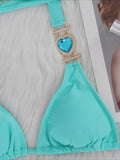 3PCS Halter Jewelled Diamond Bikini Women Swimsuit Female Swimwear Three Pieces Bikini Set Brazilian Hairband Bathing Suit Swim